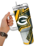 personalized green bay packers arrow burst green curved tumbler best selling.webp