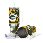 personalized green bay packers arrow burst green curved tumbler best selling.webp
