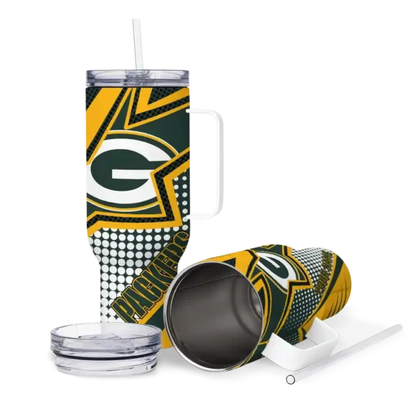 personalized green bay packers arrow burst green curved tumbler high quality.webp