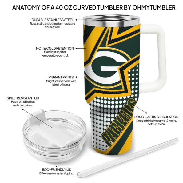 personalized green bay packers arrow burst green curved tumbler new arrival.webp