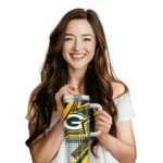 personalized green bay packers arrow burst green curved tumbler best selling.webp