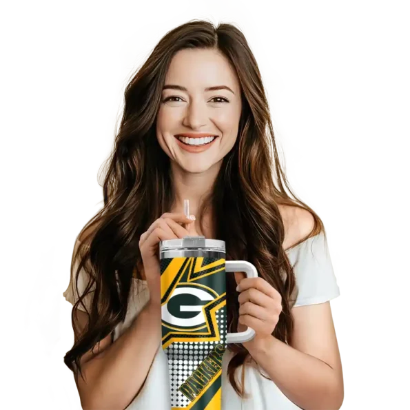personalized green bay packers arrow burst green curved tumbler premium grade.webp