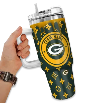 personalized green bay packers bullseye drips green curved tumbler fashion forward.webp