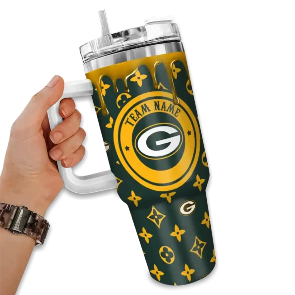 personalized green bay packers bullseye drips green curved tumbler fashion forward.webp