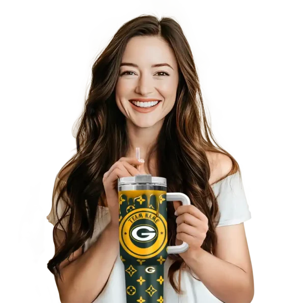 personalized green bay packers bullseye drips green curved tumbler premium grade.webp