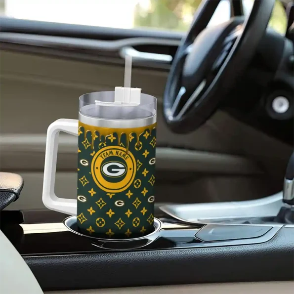 personalized green bay packers bullseye drips green curved tumbler trendy.webp