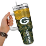 personalized green bay packers chevron stripe green curved tumbler best selling.webp