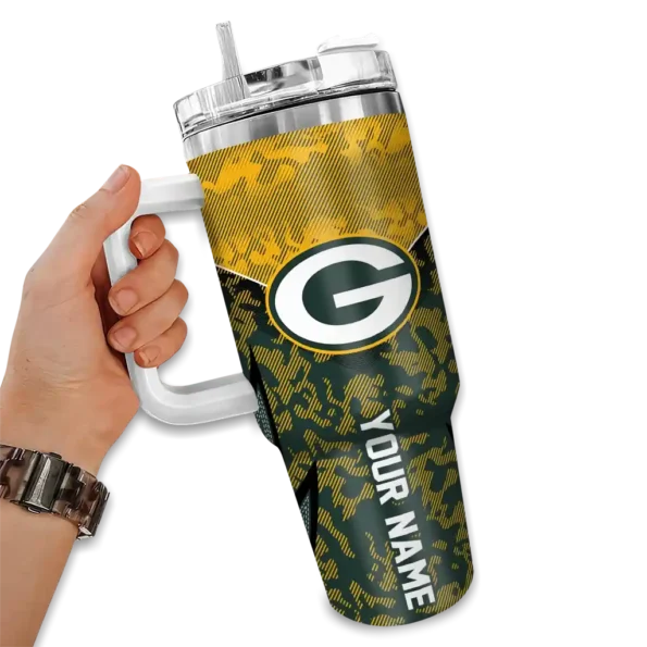 personalized green bay packers chevron stripe green curved tumbler fashion forward.webp