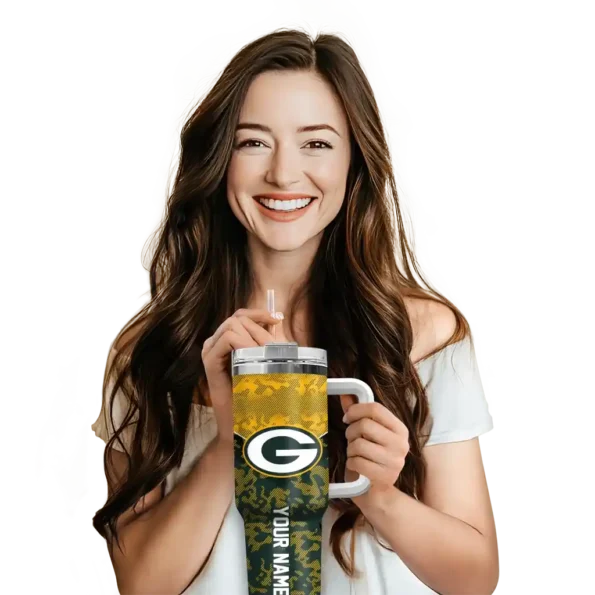 personalized green bay packers chevron stripe green curved tumbler premium grade.webp