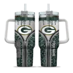 personalized green bay packers leopard zipper green curved tumbler best selling.webp