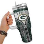 personalized green bay packers leopard zipper green curved tumbler best selling.webp