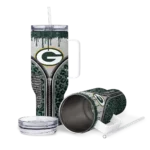 personalized green bay packers leopard zipper green curved tumbler best selling.webp