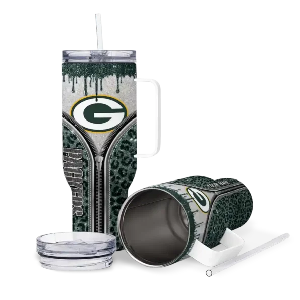 personalized green bay packers leopard zipper green curved tumbler high quality.webp