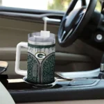 personalized green bay packers leopard zipper green curved tumbler best selling.webp