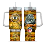 personalized green bay packers marbled stripes green curved tumbler best selling.webp