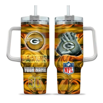 personalized green bay packers marbled stripes green curved tumbler best selling.webp