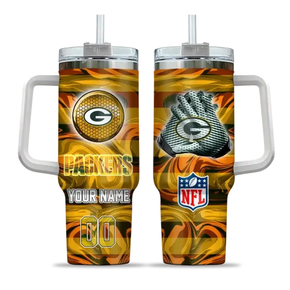 personalized green bay packers marbled stripes green curved tumbler best selling.webp