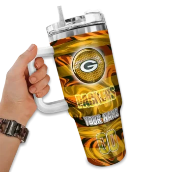 personalized green bay packers marbled stripes green curved tumbler fashion forward.webp