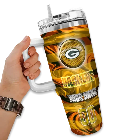 personalized green bay packers marbled stripes green curved tumbler fashion forward.webp