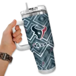 personalized houston texans bold diamonds blue curved tumbler best selling.webp