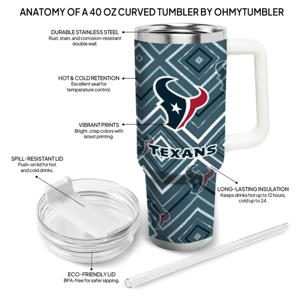personalized houston texans bold diamonds blue curved tumbler new arrival.webp