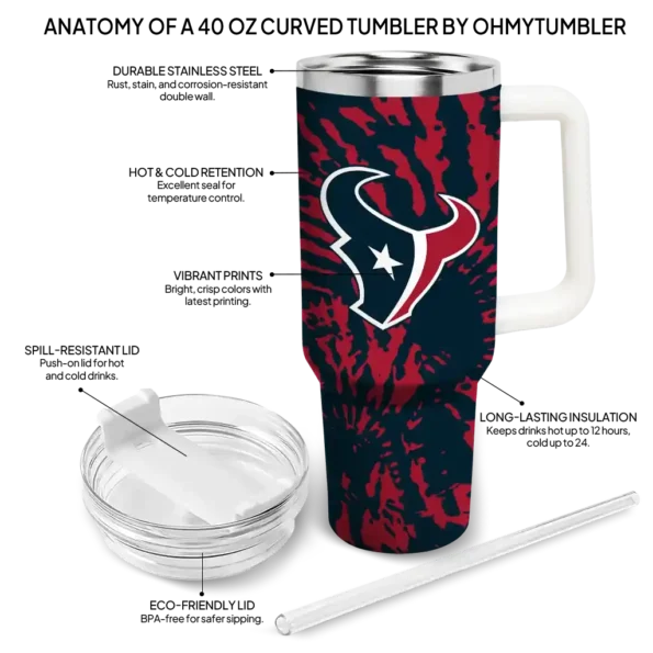 personalized houston texans burst swirl blue curved tumbler new arrival.webp