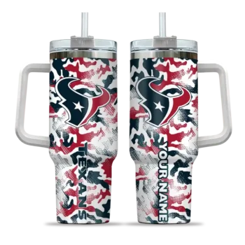 personalized houston texans camo mashup blue white curved tumbler best selling.webp