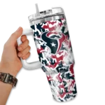 personalized houston texans camo mashup blue white curved tumbler best selling.webp