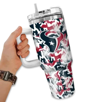 personalized houston texans camo mashup blue white curved tumbler fashion forward.webp