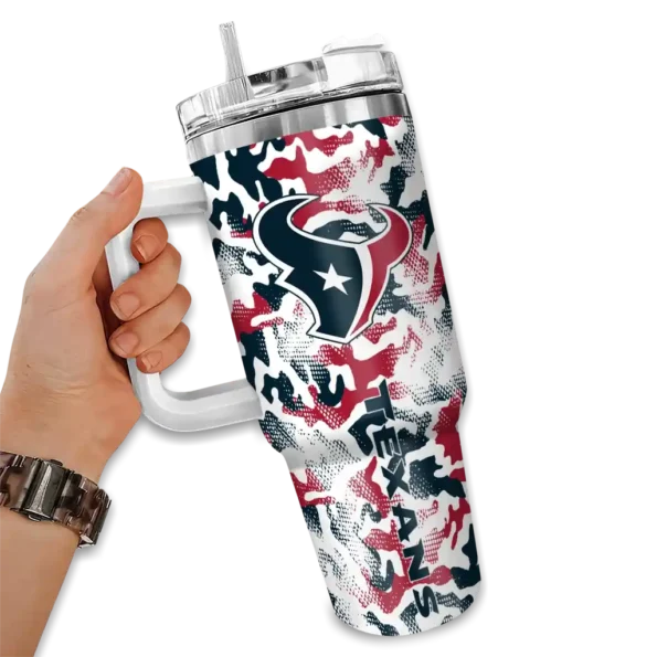 personalized houston texans camo mashup blue white curved tumbler fashion forward.webp