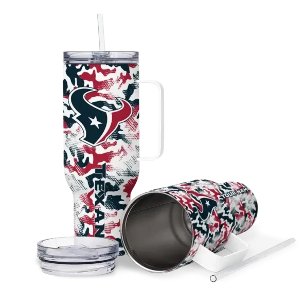 personalized houston texans camo mashup blue white curved tumbler high quality.webp