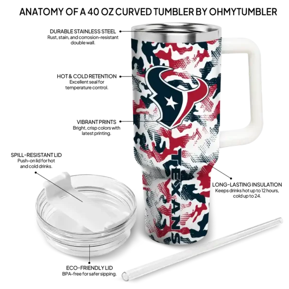 personalized houston texans camo mashup blue white curved tumbler new arrival.webp
