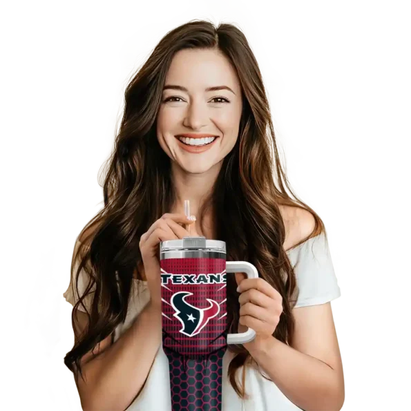 personalized houston texans hex texture blue curved tumbler premium grade.webp