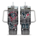 personalized houston texans superman shield blue gray curved tumbler best selling.webp