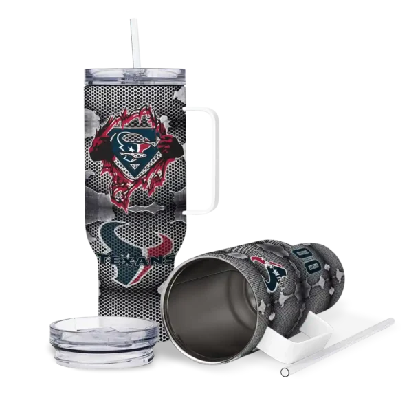 personalized houston texans superman shield blue gray curved tumbler high quality.webp