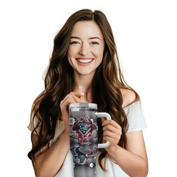 personalized houston texans superman shield blue gray curved tumbler premium grade.webp