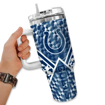 personalized indianapolis colts chevron angle blue curved tumbler fashion forward.webp