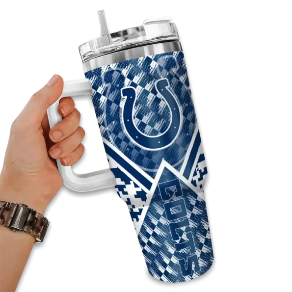 personalized indianapolis colts chevron angle blue curved tumbler fashion forward.webp