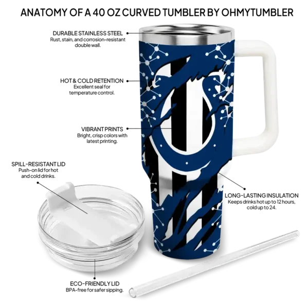 personalized indianapolis colts claw cut blue black curved tumbler new arrival.webp