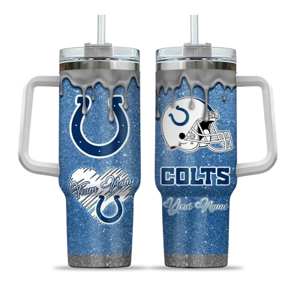 personalized indianapolis colts heart helmet motif blue curved tumbler best selling.webp