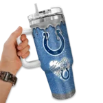 personalized indianapolis colts heart helmet motif blue curved tumbler best selling.webp