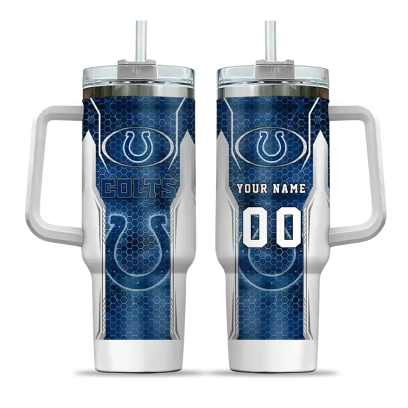 personalized indianapolis colts hexagon armor blue curved tumbler best selling.webp