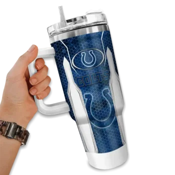 personalized indianapolis colts hexagon armor blue curved tumbler fashion forward.webp