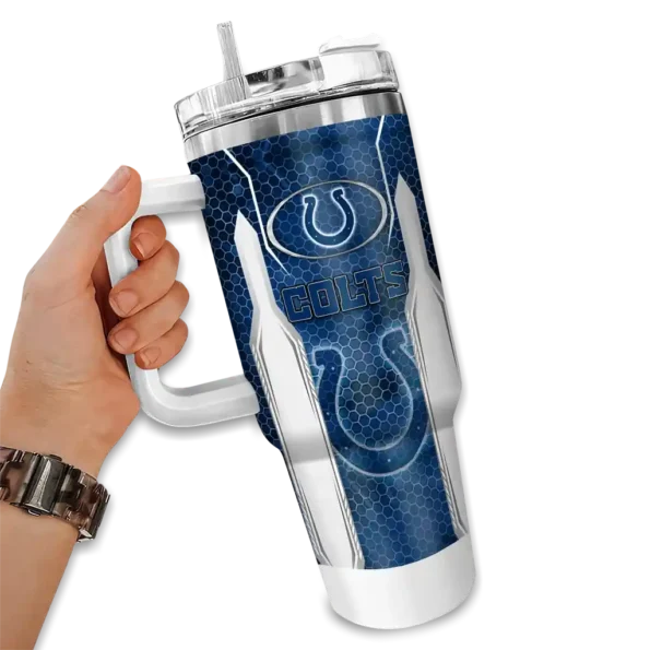 personalized indianapolis colts hexagon armor blue curved tumbler fashion forward.webp