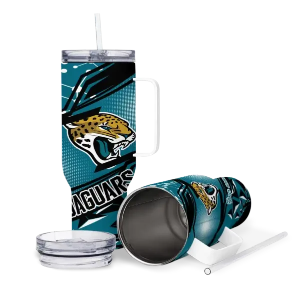 personalized jacksonville jaguars abstract paths teal curved tumbler high quality.webp