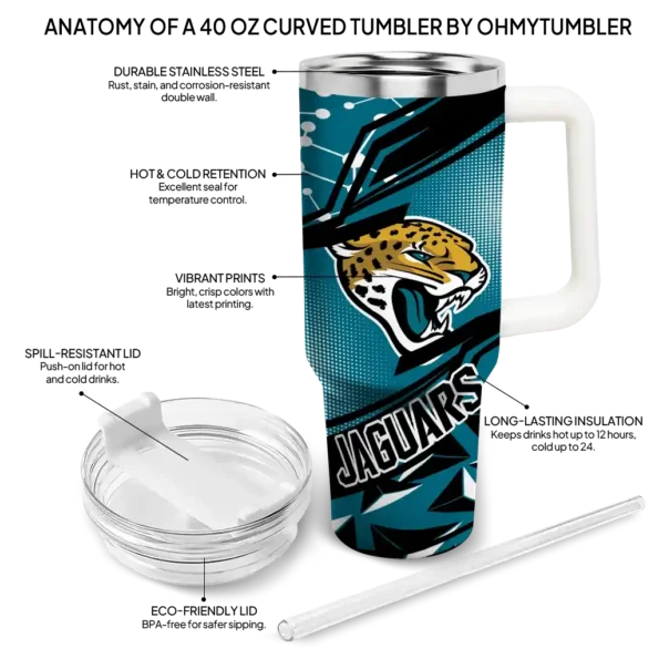 personalized jacksonville jaguars abstract paths teal curved tumbler new arrival.webp
