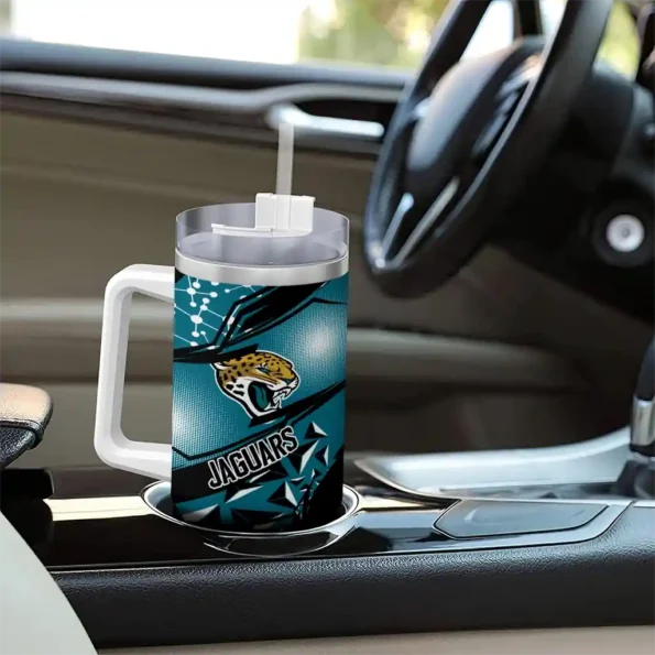 personalized jacksonville jaguars abstract paths teal curved tumbler trendy.webp
