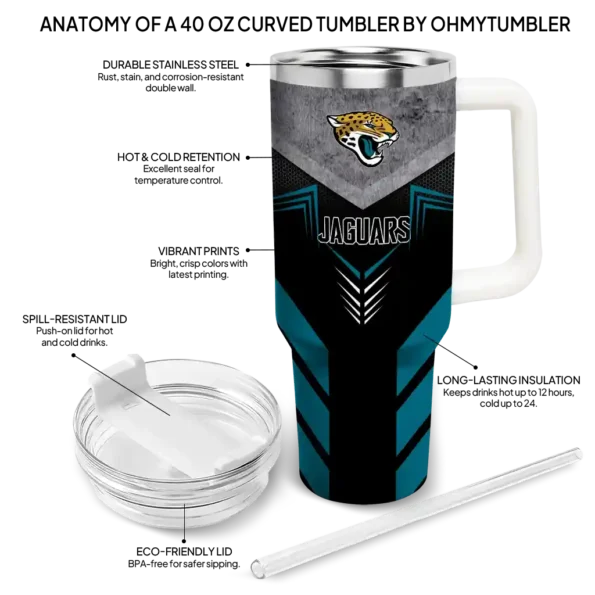 personalized jacksonville jaguars arrow armor teal black curved tumbler new arrival.webp