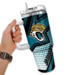 personalized jacksonville jaguars arrow burst teal curved tumbler best selling.webp