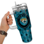 personalized jacksonville jaguars bullseye drips teal curved tumbler best selling.webp